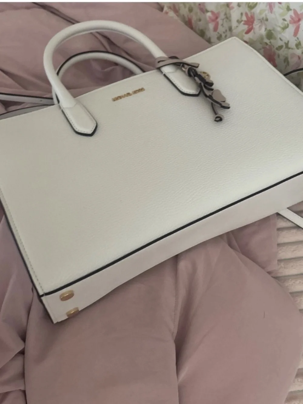 Michael Kors, white leather, large charm handbag new with tags